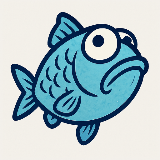 A dumb looking flat fish like a sardine looking up, ice blue color..
In-Game asset.  2d.  High contrast.  No shadows
