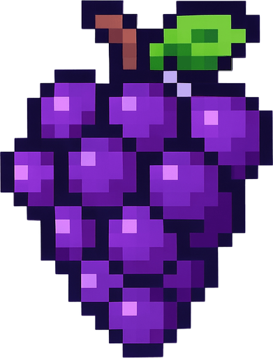 make pixel art 2d purple grapes.
In-Game asset.  2d.  High contrast.  No shadows