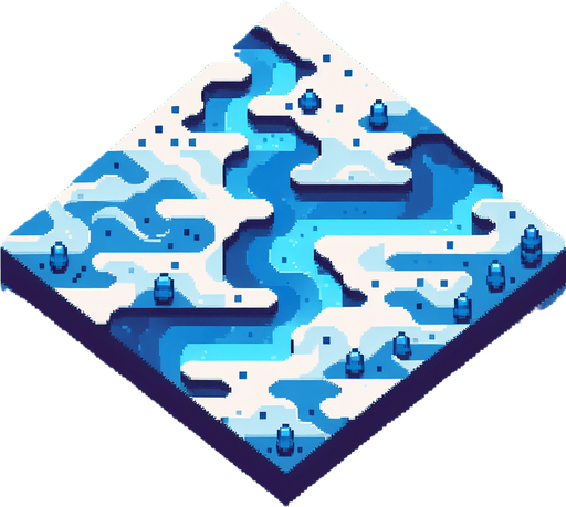 blue background representing a stylized flowing river seen directly from above. use various shades of light and dark pixels to represent the flowing currents of the river. keep the entire background minimalist and simplified. bird-eye perspective. pixelated. 8 bit.
Single Game Texture. In-Game asset. 2d. Blank background. High contrast. No shadows.