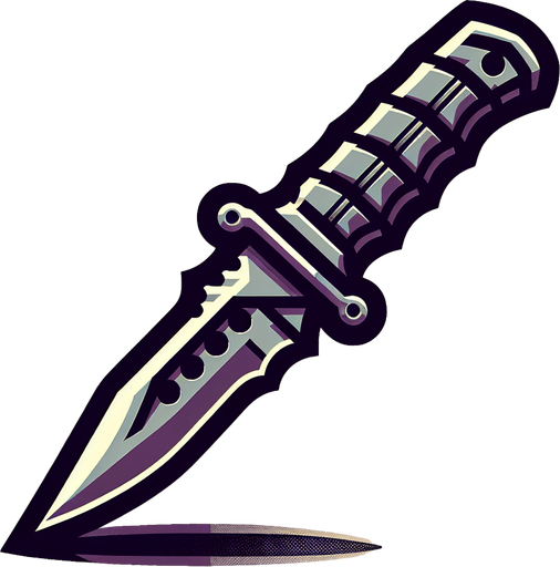 A knife facing left.
Single Game Texture.  In-Game asset.  2d.  Blank background.  High contrast.  No shadows