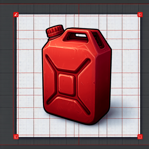 Garrafón de gasolina rojo.
Single Game Texture.  In-Game asset.  2d.  Blank background.  High contrast.  No shadows