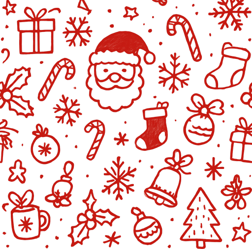 Red Christmas Doodle Seamless Pattern.
In-Game asset.  2d.  High contrast.  No shadows