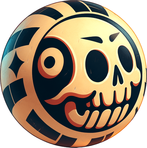 SKULL BALL. A ball with a skull on, billard ball with skull. Studio Ghibli. Ghibli style. Mobile game. Colorful. hand drawn. cute. fun. In-Game asset. 2d. Blank background. High contrast. No shadows.