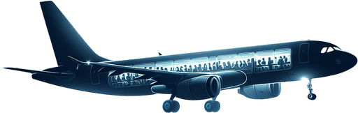 Air coaching airplane at night, from profile view