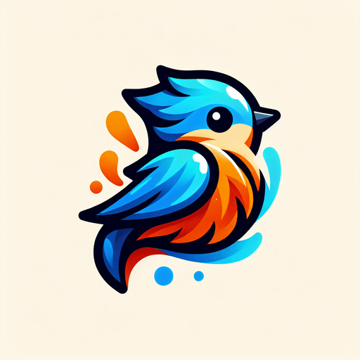 Single simple cartoon bird for a game titled "Flap & Bounce". The bird has lots blue and orange colors and is high contrast. Only bird.