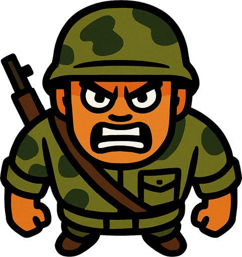 Yukardan bakış asker ve yüz ekle sinirli.
In-Game asset.  2d.  High contrast.  No shadows