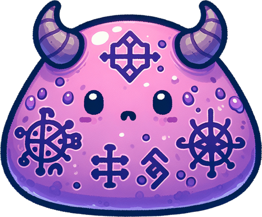 Un slime morado con runas magicas RPG. Estilo suave y simple.
Single Game Texture.  In-Game asset.  2d.  Blank background.  High contrast.  No shadows