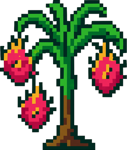 8 bit dragon fruit tree.
In-Game asset.  2d.  High contrast.  No shadows