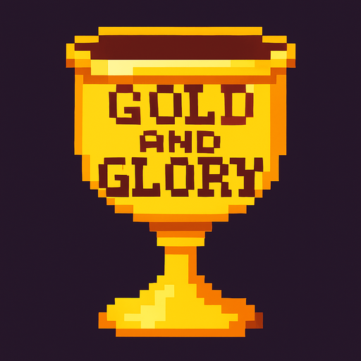Gold and Glory pixel art cup.
In-Game asset.  2d.  High contrast.  No shadows