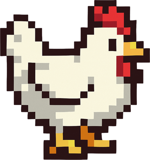 A Pixel art chicken.
In-Game asset.  2d.  High contrast.  No shadows