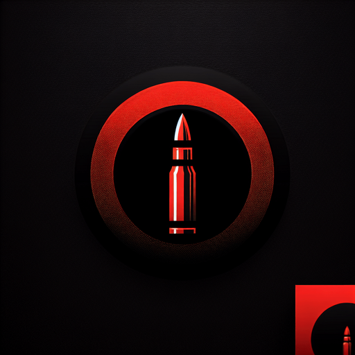 red  circle with black background and bullet on middle next to x2 symbol.
Single Game Texture. In-Game asset. 2d. Blank background. High contrast. No shadows.