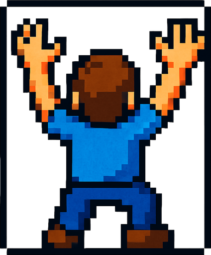 2D bir yere tirmanamak isteyen elleri ve kollari acik pixelart bir insan.
In-Game asset.  2d.  High contrast.  No shadows