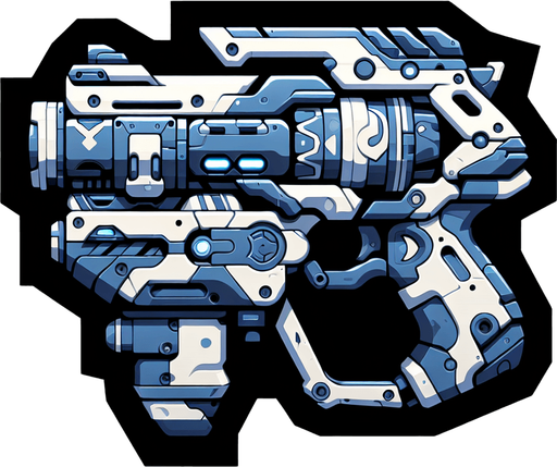 A cartoon-style toy gun with a futuristic design, mainly blue with white and black details, a large trigger, and a barrel that shoots darts.".
Single Game Texture.  In-Game asset.  2d.  Blank background.  High contrast.  No shadows