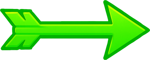 a Bright Green weapon arrow pointing horizontally. transparent
In-Game asset.  2d.  High contrast.  No shadows