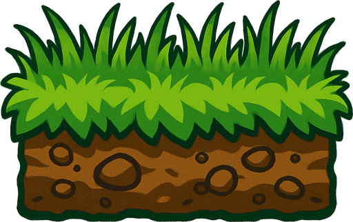 grassy ground, complete, texture, 2D, side view.
In-Game asset.  2d.  High contrast.  No shadows