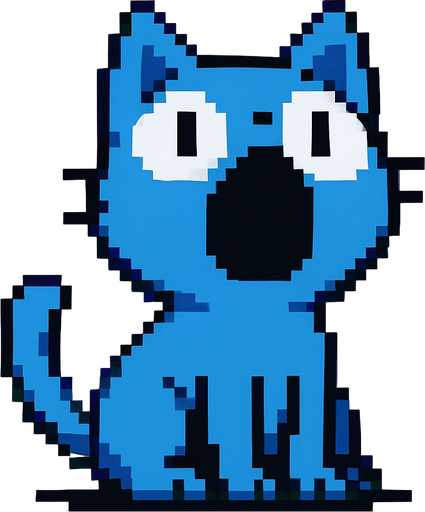 Haz un sprite de un gato azul sin pupilas con la boca abierta mirando arriba.
In-Game asset.  2d.  High contrast.  No shadows