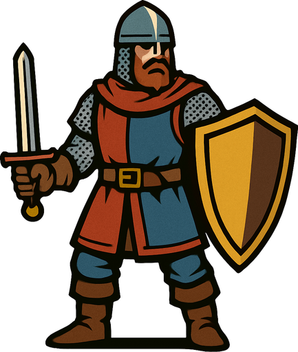 Ortaçağ dönemi savaşçı.
In-Game asset.  2d.  High contrast.  No shadows