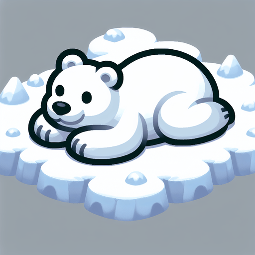 Белый медведь лежит на снегу. Мультяшный.
Single Game Texture.  In-Game asset.  2d.  Blank background.  High contrast.  No shadows