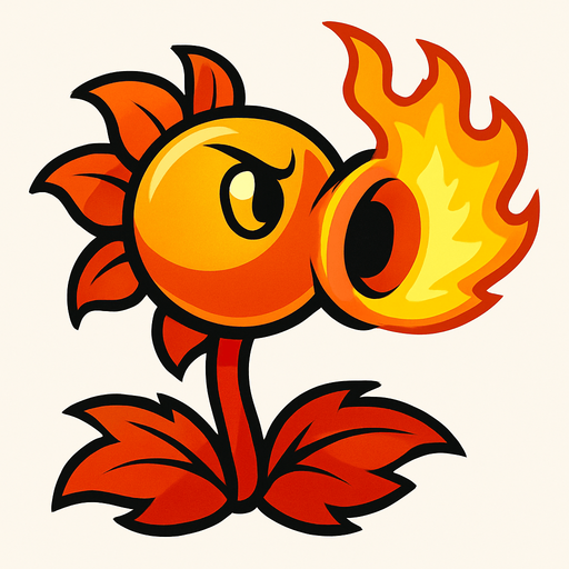 peashoter plant vs zombies 2 but fire.
In-Game asset.  2d.  High contrast.  No shadows