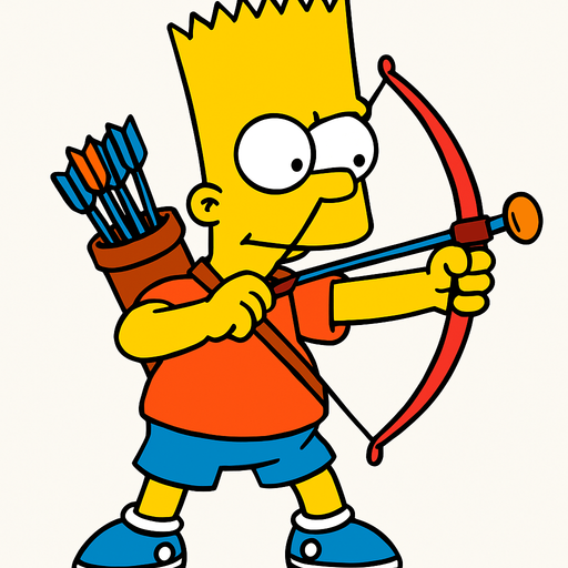 Bart holding a toy bow and has a quiver full of toy arrows.
In-Game asset.  2d.  High contrast.  No shadows