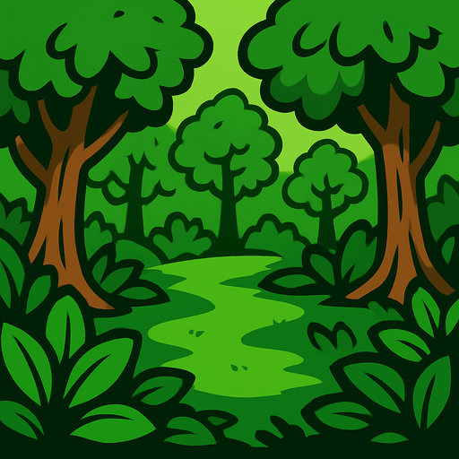 yeşil yapraklar ve ağaçlar olan orta bir alan.
In-Game asset.  2d.  High contrast.  No shadows