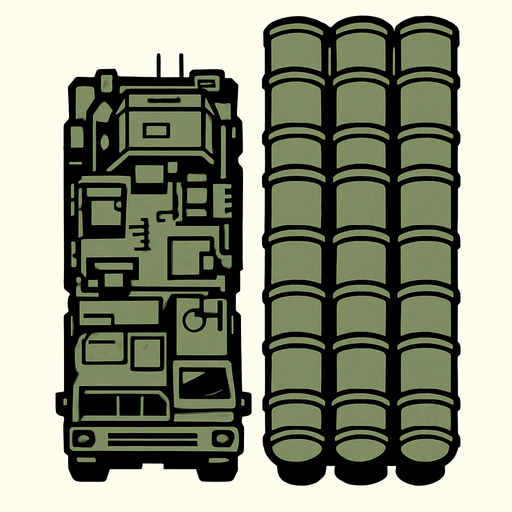 S-300 Anti Air system from the bird view.
In-Game asset.  2d.  High contrast.  No shadows