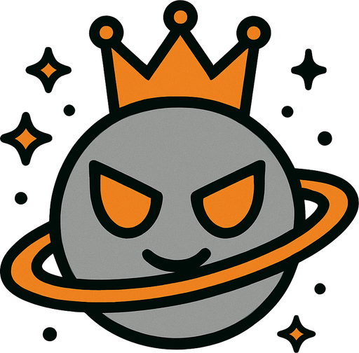 a grey circle with orange wyes and he is a space king.
In-Game asset.  2d.  High contrast.  No shadows