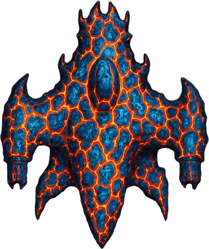crazy blue lava spaceship top view.