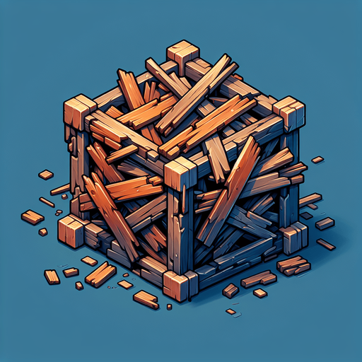 2D wreckage of wood, square, HD colors.
Single Game Texture.  In-Game asset.  2d.  Blank background.  High contrast.  No shadows