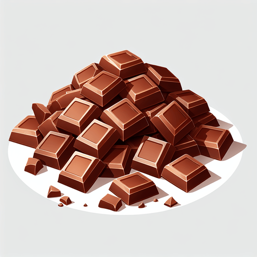 A pile of pieces of milk chocolate.
Single Game Texture. In-Game asset. 2d. Blank background. High contrast. No shadows.