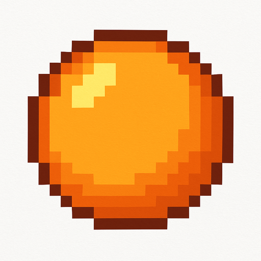 orange circle pixel art.
In-Game asset.  2d.  High contrast.  No shadows