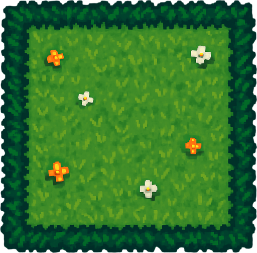 Una casilla de pasto con bordes color verde oscuro que cubra toda la imagen y unas pequeñas flores.
In-Game asset.  High contrast