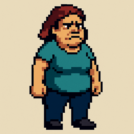 bad regular casual middle aged woman full body 2d pixel art.
In-Game asset.  2d.  High contrast.  No shadows