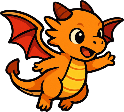 Bébé dragon en train de voler.
In-Game asset.  2d.  High contrast.  No shadows