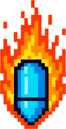 Draw a fiery bullet, blue, pixel 2d. Looks down.
In-Game asset.  2d.  High contrast.  No shadows
