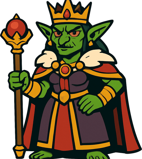 kadın goblin imparatoru.
In-Game asset.  2d.  High contrast.  No shadows