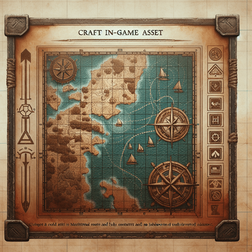 ancient nautical chart.
Single Game Texture. In-Game asset. 2d. Blank background. High contrast. No shadows.