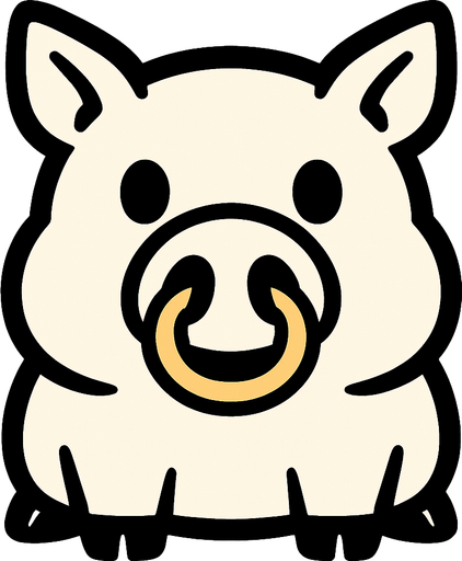 Un cerdo blanco con cuernos en su nariz con ojos negros estilo caricatura.
In-Game asset.  2d.  High contrast.  No shadows