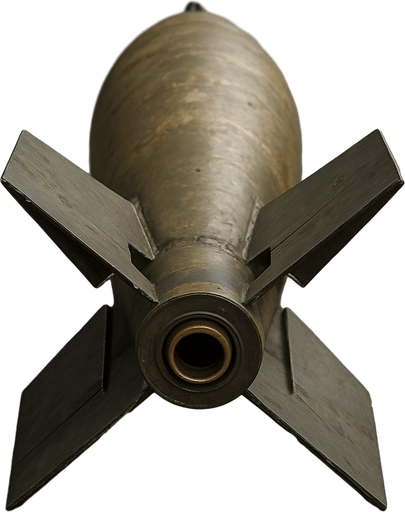 Photorealistic aircraft bomb, behind view