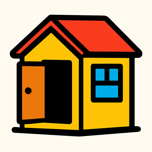 yellow house, open door looking left.
In-Game asset.  2d.  High contrast.  No shadows