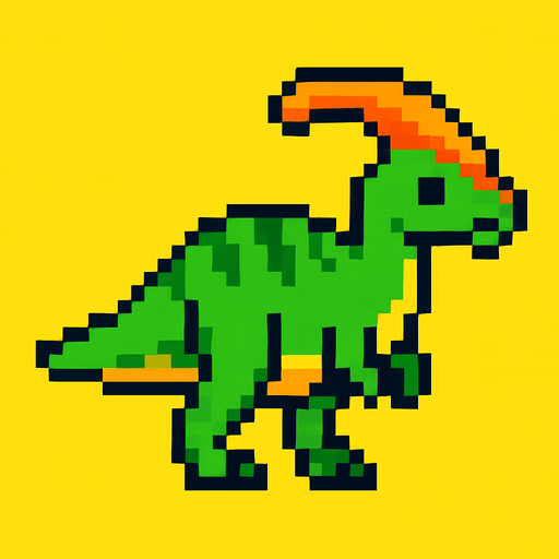Make it 8 bit style dinosaur parasaurus cartoon character.
In-Game asset.  High contrast.  No shadows