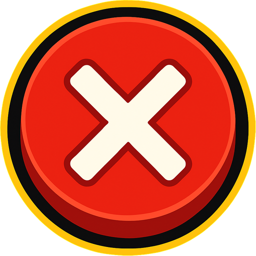 Red button with a 'X' on it.
In-Game asset.  2d.  High contrast.  No shadows