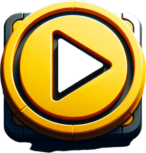 Create a yellow Play button.
Single Game Texture. In-Game asset. 2d. Blank background. High contrast. No shadows.