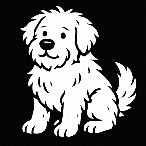Un perro blanco y peludo.
In-Game asset.  2d.  High contrast.  No shadows