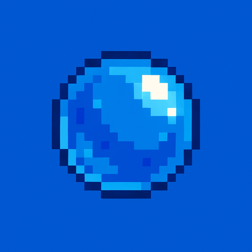 Burbuja azul, una , pixelart.
In-Game asset.  2d.  High contrast.  No shadows