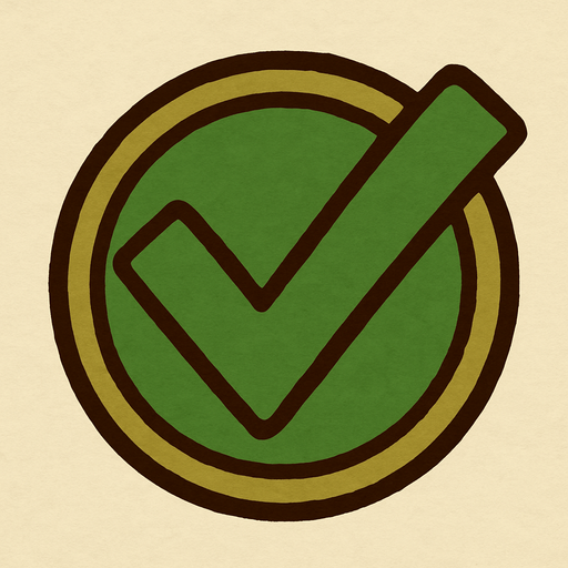 Green tick in professor Layton gamestyle.
In-Game asset.  2d.  High contrast.  No shadows