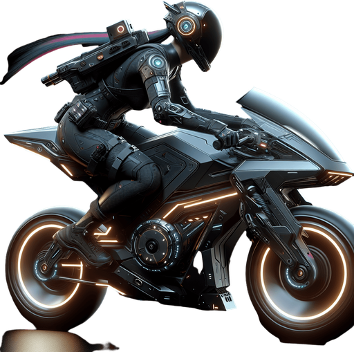 sci fi bike with person riding facing right side
Single Game Texture.  In-Game asset.  High contrast.