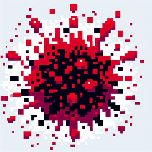 16 bit sprite of a blood splatter Single Game Texture. In-Game asset. 2d. Blank background. High contrast. No shadows.
