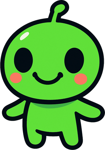 bir sevimli gülen yüzlü uzaylı.
In-Game asset.  2d.  High contrast.  No shadows