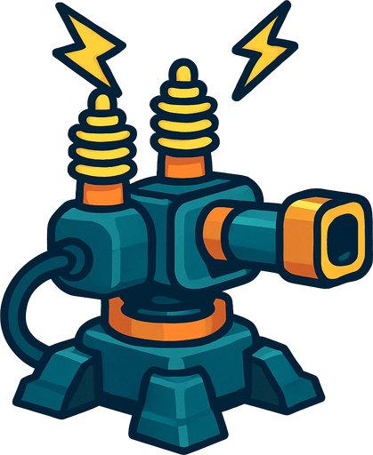 Electrical turret.
In-Game asset.  2d.  High contrast.  No shadows